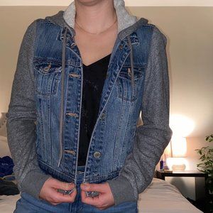 American Eagle denim jacket with sewn-in hoodie